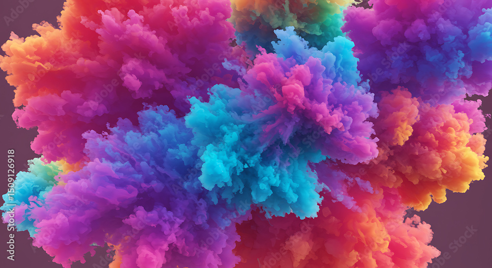 Fototapeta premium Vibrant Rainbow Ink Explosions Abstract Colorful Smoke Cloud Background