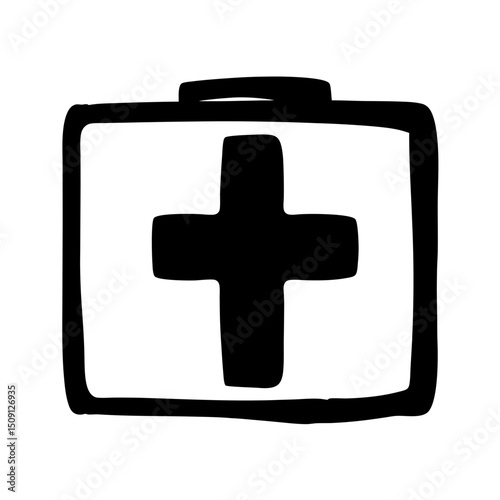 Simple Black and White Hand Drawn Medical Kit Icon Illustration Design