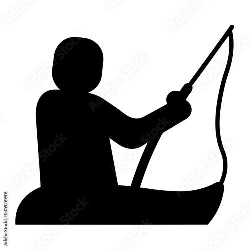 Silhouette image depicting a person fishing from a boat on water