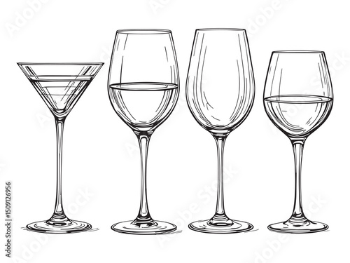 Wine Cup Line Art Minimalist Set