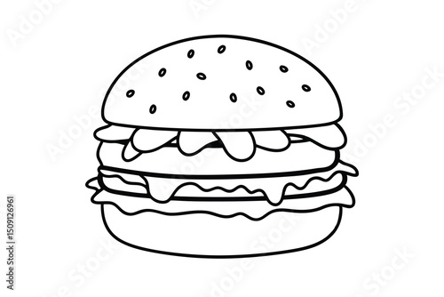 Delicious double cheeseburger line art illustration fast food meal