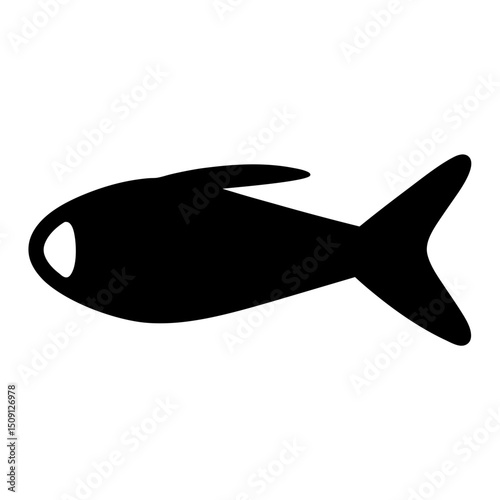 A stylized black silhouette of a fish swimming peacefully in water