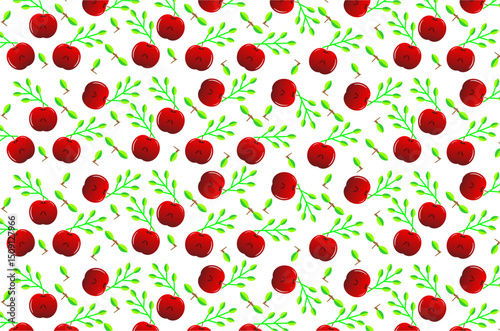 Seamless pattern of red apples fruit pattern with green leaves. Isolated concept for background, packaging, wallpaper and other commercial needs.