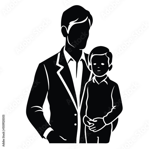 Silhouette Vector Illustration Father and Son Bonding, Family Togetherness,  Paternal Love, Black and White Clipart, Eps, Svg Download