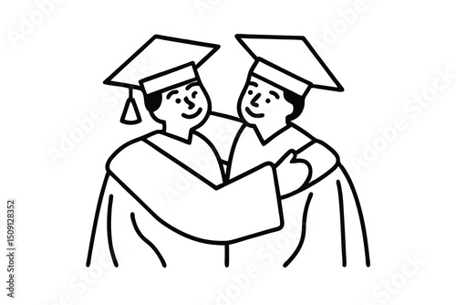 Two graduates embracing celebrating academic achievement friendship success