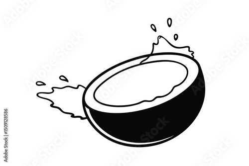 Refreshing coconut water splashing out half shell tropical drink