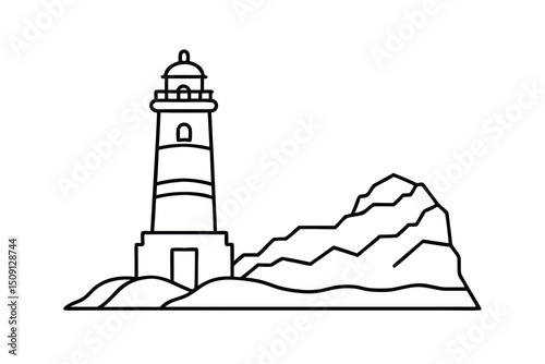 Coastal lighthouse line art illustration simple design