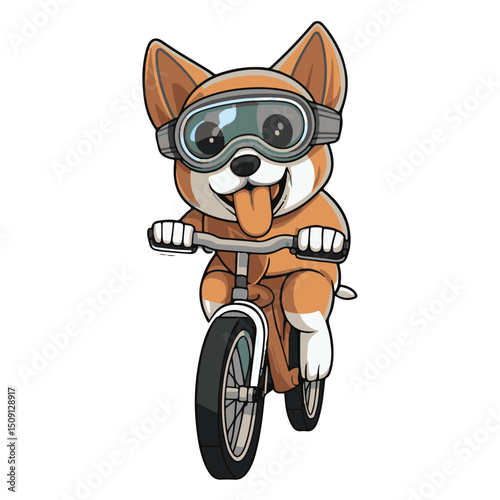 A cute cartoon cat, a domestic pet, rides a funny bicycle while a tiny mouse character smiles nearby in this vector illustration