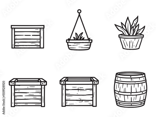 Wooden Planters Minimal Line Art