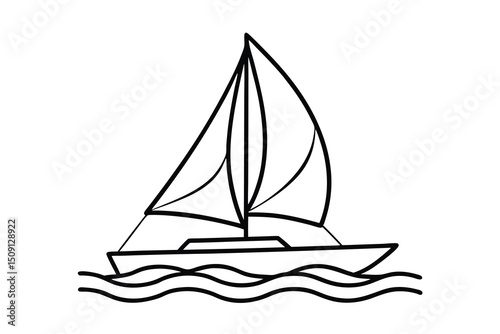 Simple line drawing of a sailboat on the ocean waves
