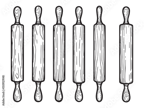 Wooden Rolling Pin Line Drawing