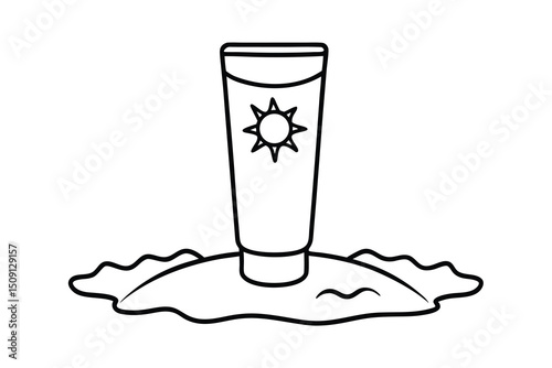 Sunscreen bottle on beach sand summer sun protection
