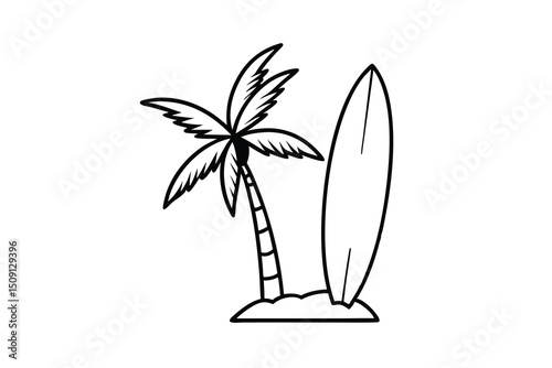 Palm tree surfboard summer beach vacation tropical island
