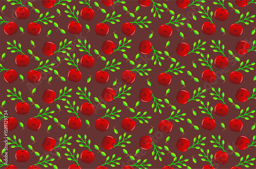 Seamless pattern of red apples fruit pattern with green leaves. Isolated concept for background, packaging, wallpaper and other commercial needs.
