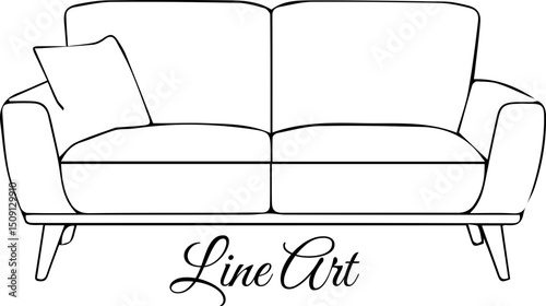 Modern Sofa with Pillow Line Art