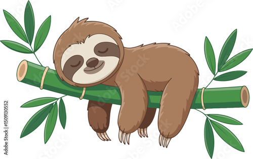 cute sloth sleeping on green bamboo