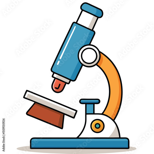Microscope with slide sample showing detailed lens view