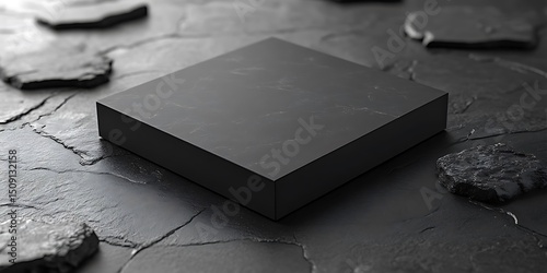 Elegant Black Square Mockup Product Presentation on Dark Stone Background