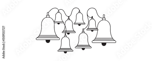 Black and white illustration of interconnected bells.