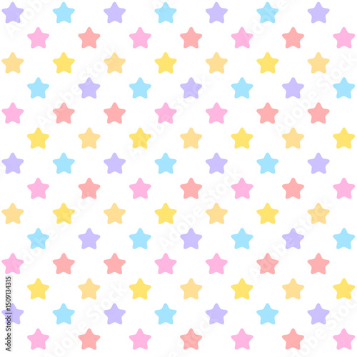 Seamless pattern with pastel stars on white background.Kids, baby or childish fabric.Surface design for textile.Decoration ornament.Repeat tile.Wrapping paper.Graphic design.Vector illustration.