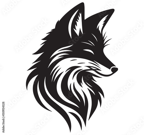 Black and White Fox Head Vector Illustration: Minimalist Animal Design, Wildlife Graphic, Elegant Fox Logo, Nature Inspired Art