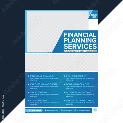 High-impact financial services flyer designed to help fintech startups and consultants market accounting, investment, and credit services digitally