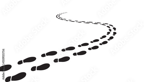 Simple black shoe prints trail, representing journey and progress.