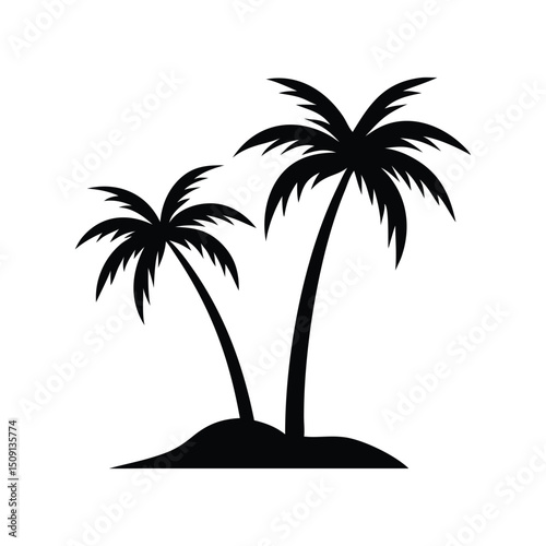 Tropical paradise beach with a palm tree silhouette at sunset, perfect for summer travel