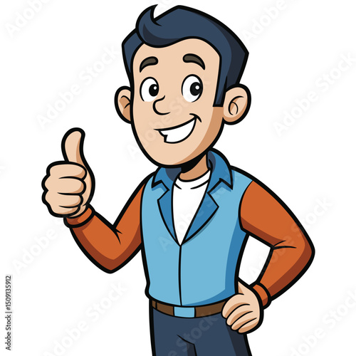 Proud man giving thumbs up approval with confident smile
