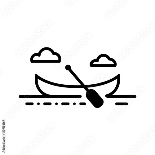 Minimalistic canoe vector illustration gliding on water. Concept water sports and tranquility.