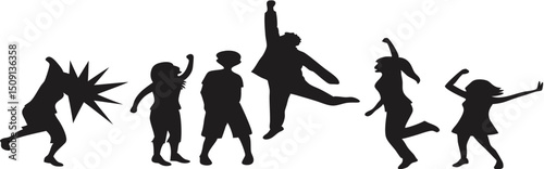 Silhouettes of joyful people celebrating success