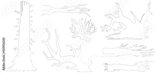 Minimal style cad broken tree line drawing. set of graphics trees elements outline symbol for architecture and landscape design drawing. Vector illustration