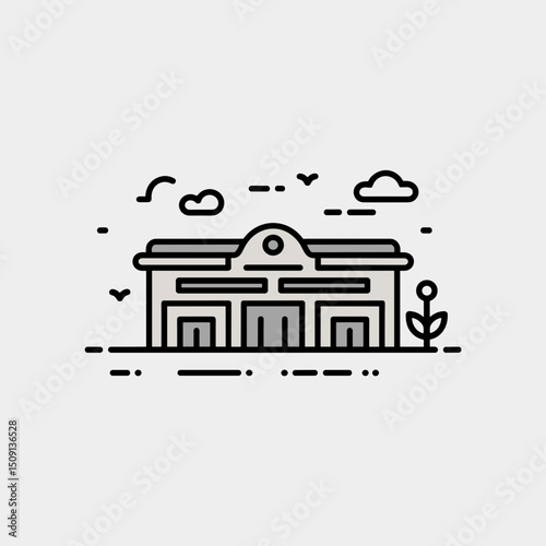 Vector illustration of a train station with platforms and tracks. Concept public transportation hubs.