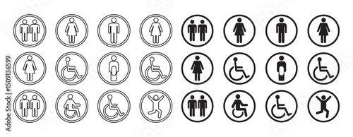 Diverse restroom and accessibility icons in black and white