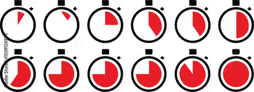 Red circle progress indicators set isolated transparent background