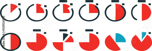 Professional red and teal circular progress indicators set