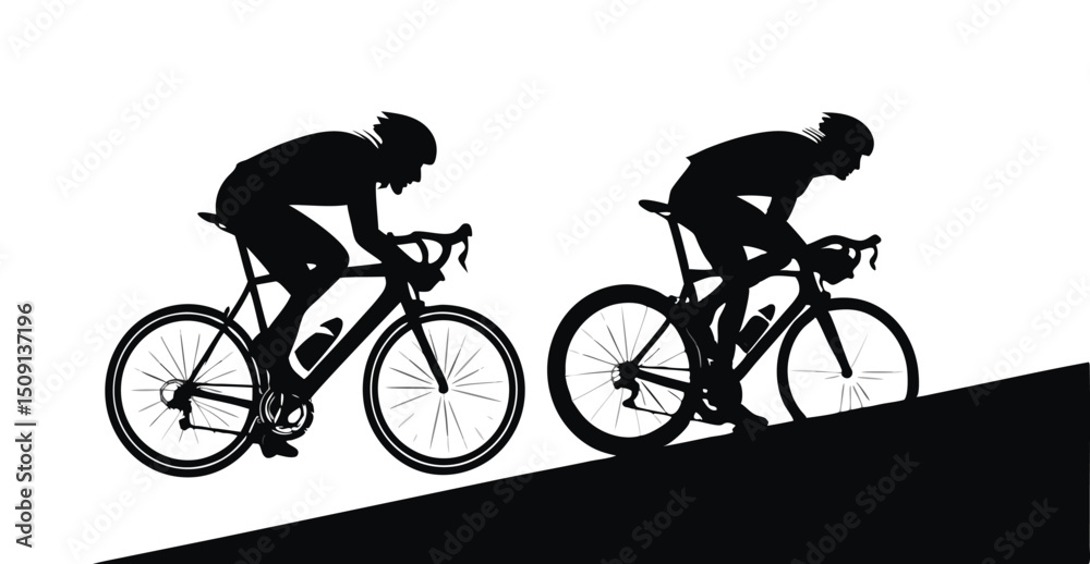 Fototapeta premium Two cyclists silhouette, clean cutout, transparent background