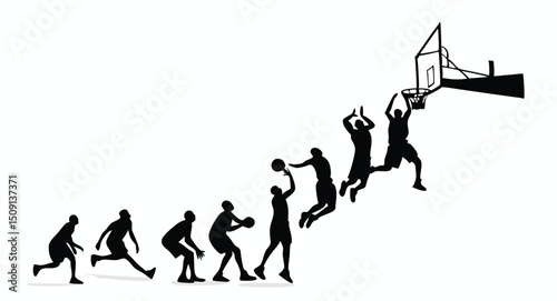 Basketball players action sequence silhouette isolated