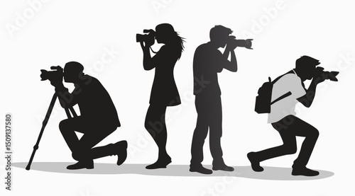 Professional photographers silhouettes isolated on white