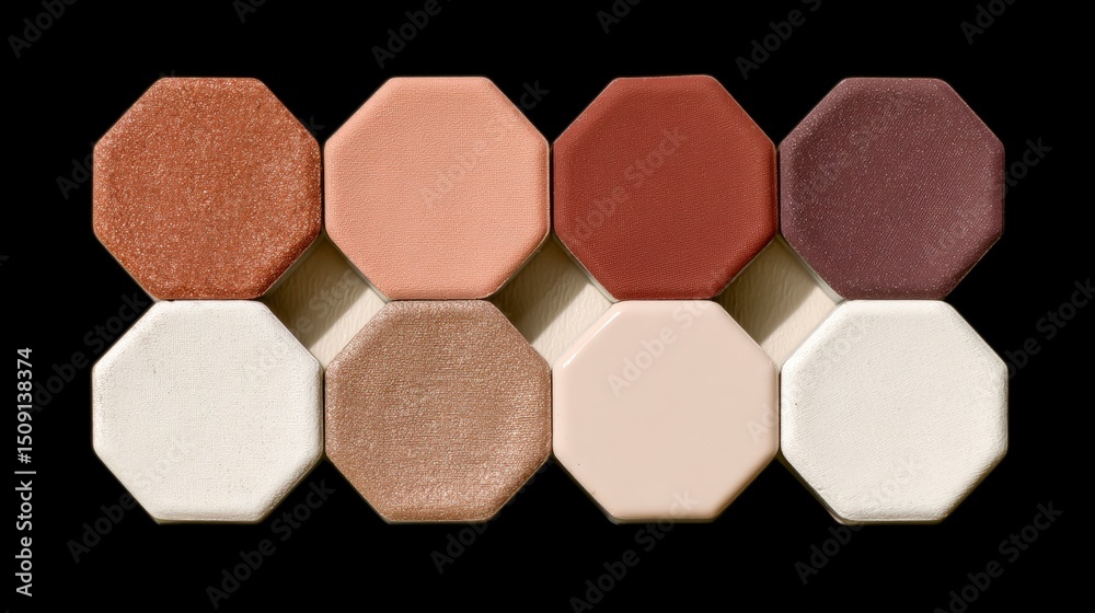 Fototapeta premium Octagon Shaped Eyeshadow Palette Neutral Tones Makeup Cosmetics Beauty Product