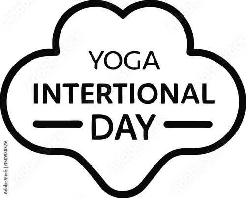 Simple black and white illustration celebrating international yoga day designed in a cloud-like shape for meditation and well-being promoting a healthy lifestyle
