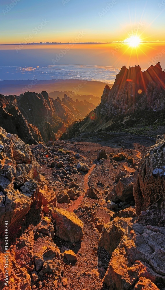 Naklejka premium Breathtaking high altitude mountain pass surrounded by clouds and scenic landscapes