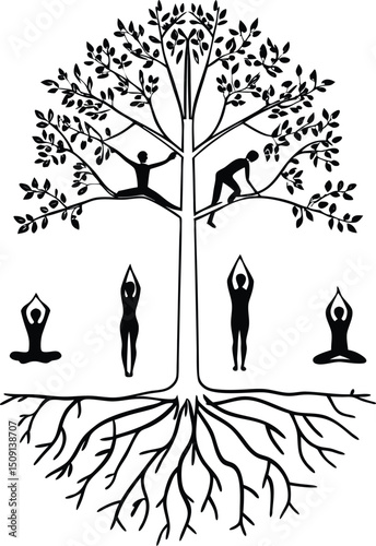 Yoga and tree pose conceptual illustration symbolic representation of mindfulness and well-being spiritual concept artwork