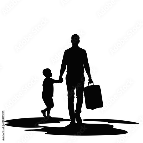 A man leaving his wife, with a child.