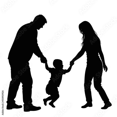 Family conflict between parents pulling child during disagreement  