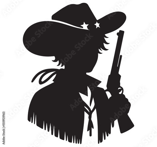 Silhouette Cowboy with Gun Vector: Western Outlaw Illustration, Wild West Icon, Rodeo Clipart, Sheriff Graphic, Cowboy Hat Art