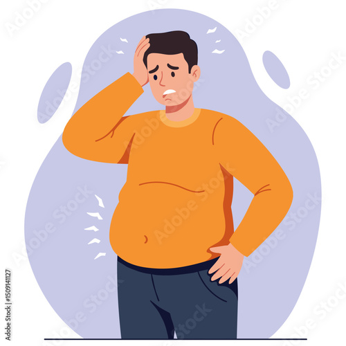 Flat Vector Of Overweight Man Concerned About Health