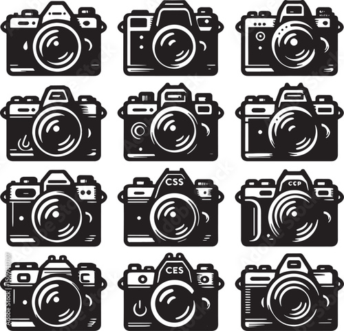 camera set black silhouette art design transparent background stock photos premium quality