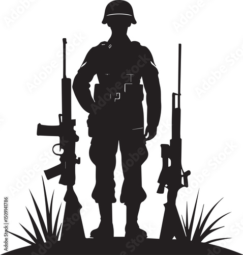 Solder standing silhouette vector design black and white people