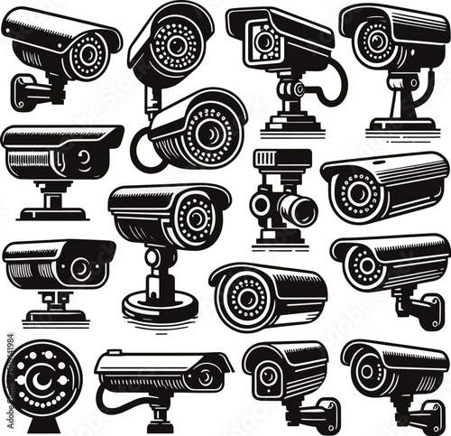 cctv camera set black silhouette art design transparent background stock photos premium quality